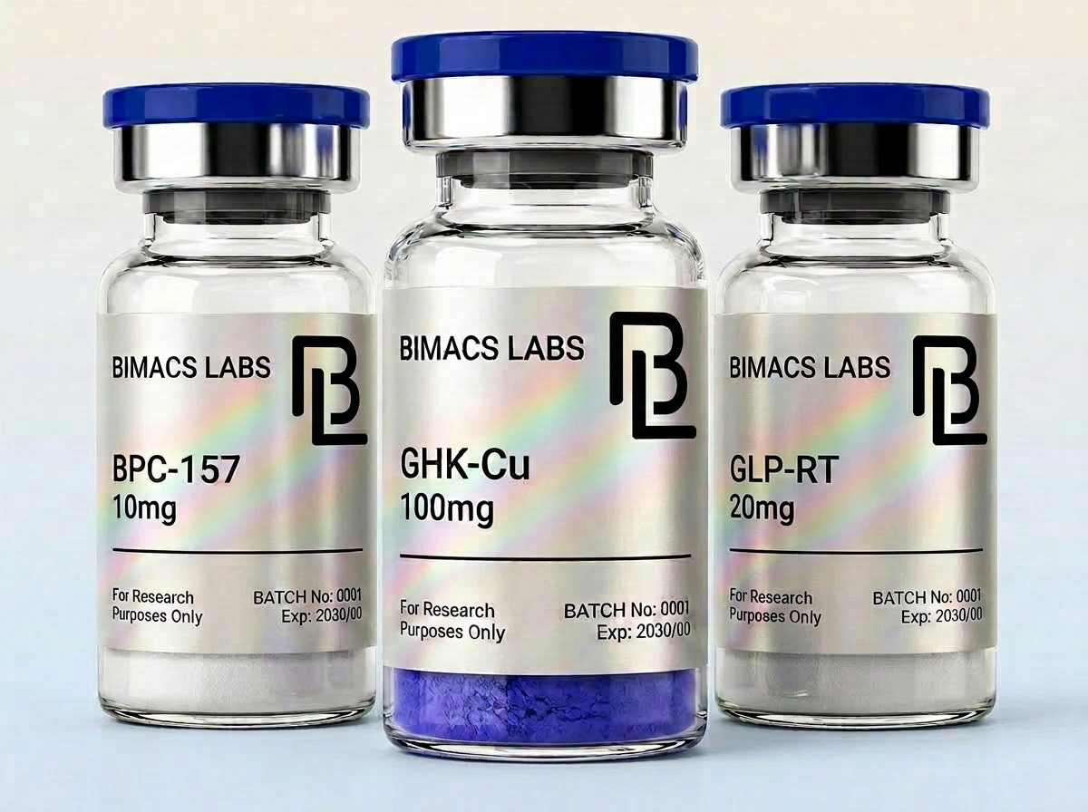 Research-grade peptide vials with lyophilized powder